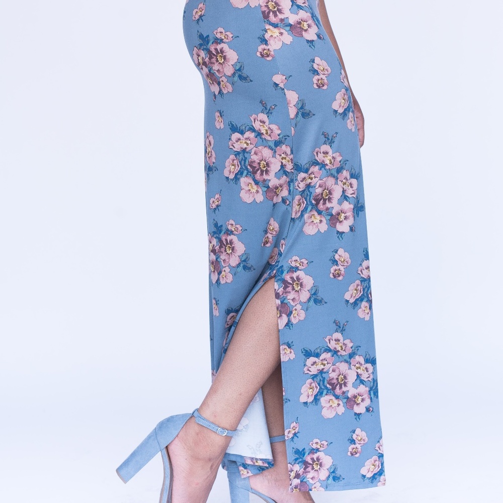 SIDE SLIT MAXI SKIRT BLOSSOM BLUES